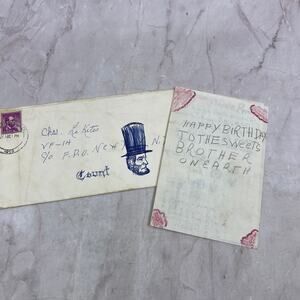 1959 Hand Drawn 21st Birthday Card Chas Le Kites NY From Younger Sibling TJ5-E2